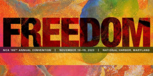 NCA Logo for 109th convention; word FREEDOM in all caps with mosaic background