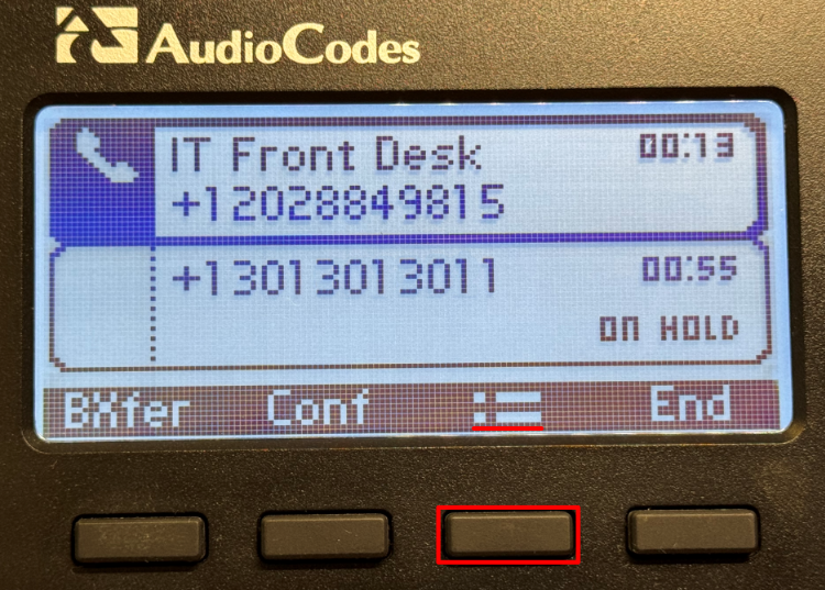 Picture the Menu softkey on an AudioCodes phone