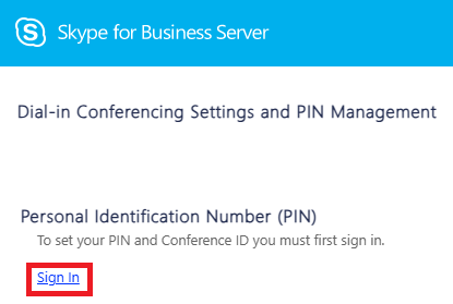 Screen capture of a web page that has a link to sign in in order to set the PIN and conference ID