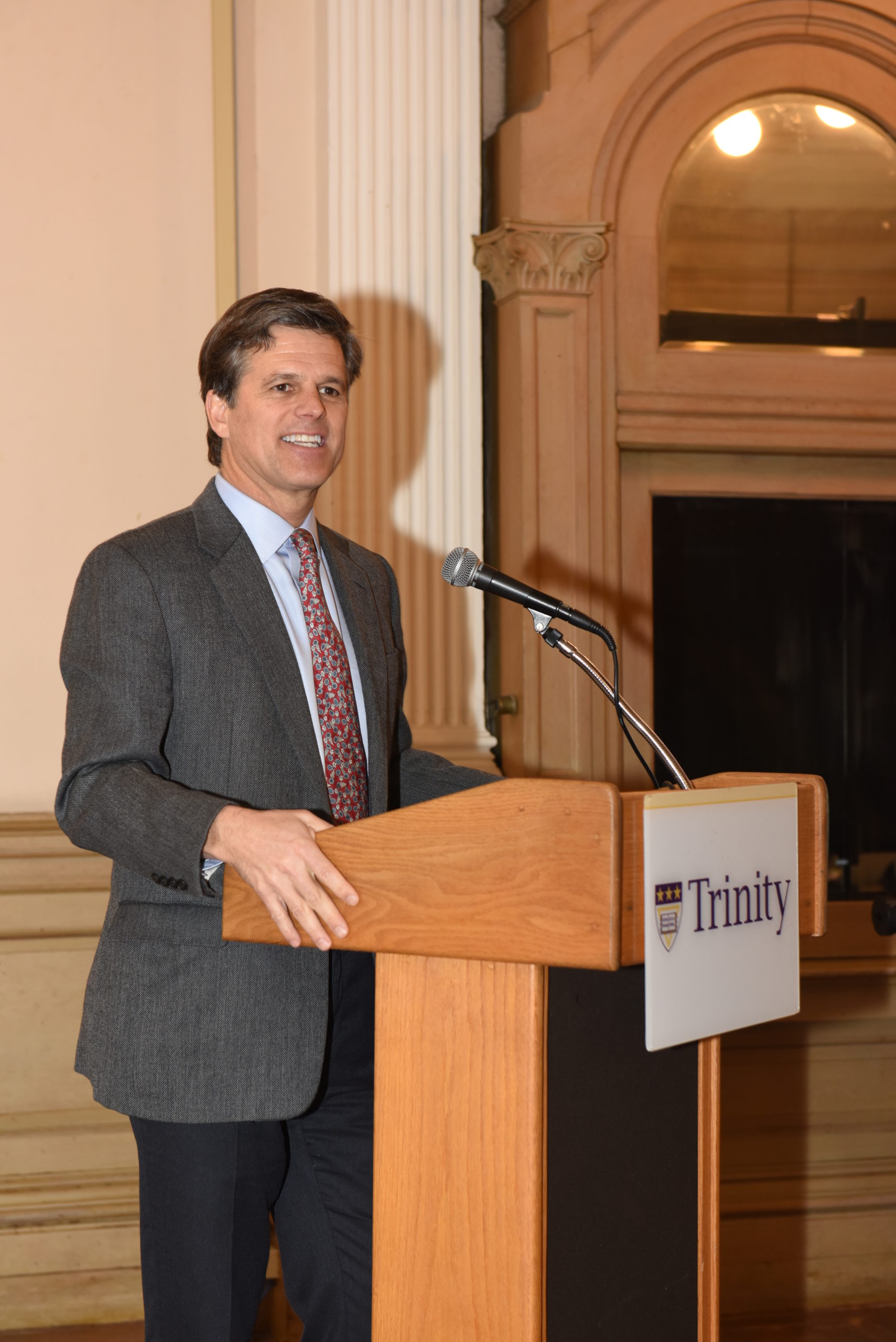Tim Shriver, chair of Special Olympics, addresses Trinity