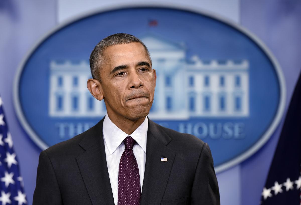 President Barack Obama speaks in the Brady Press Briefing Room at the White House in Washington, Thursday, Oct. 1, 2015, about the shooting at the community college in Oregon. The shooting happened at Umpqua Community College in Roseburg, Ore., about 180 miles south of Portland. (AP Photo/Susan Walsh)