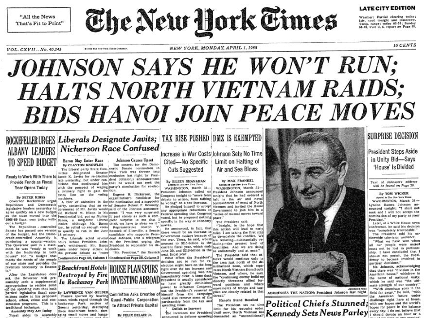 New York Times Front Page President Johnson