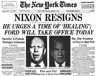 New York Times front page Nixon Resigns