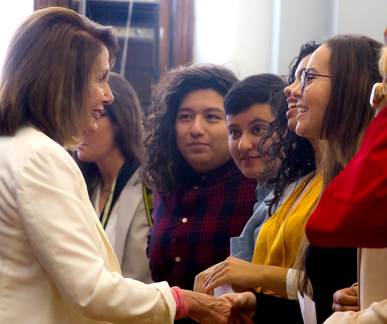 Nancy Pelosi with students