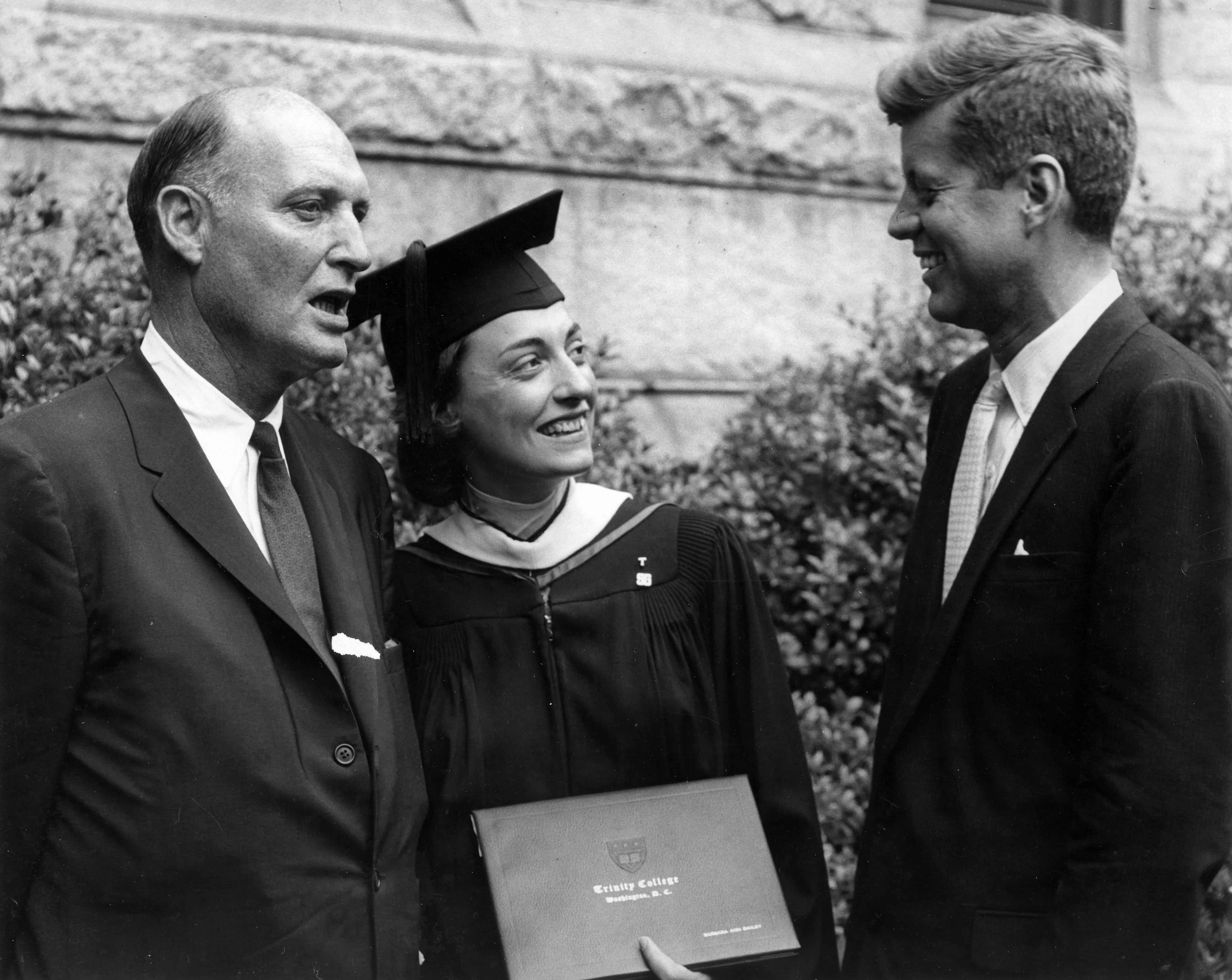 John F. Kennedy at Trinity with Barbara Bailey Kennelly '58 and father, John Bailey