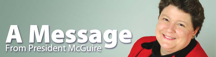 Banner: A Message from president McGuire. (Photo of President McGuire smiling in red blazer)